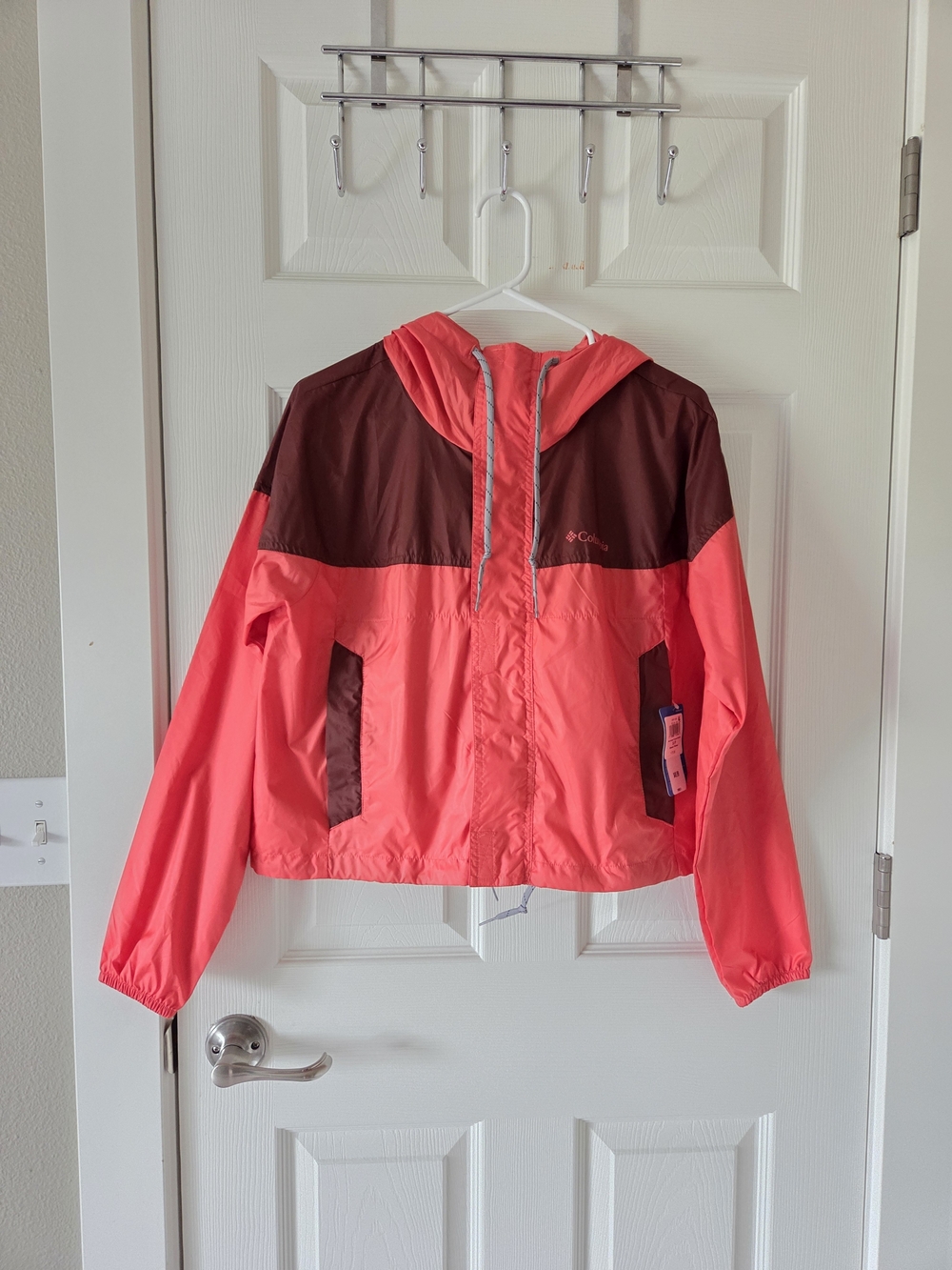 Columbia Coral & Brown Hooded Windbreaker Jacket